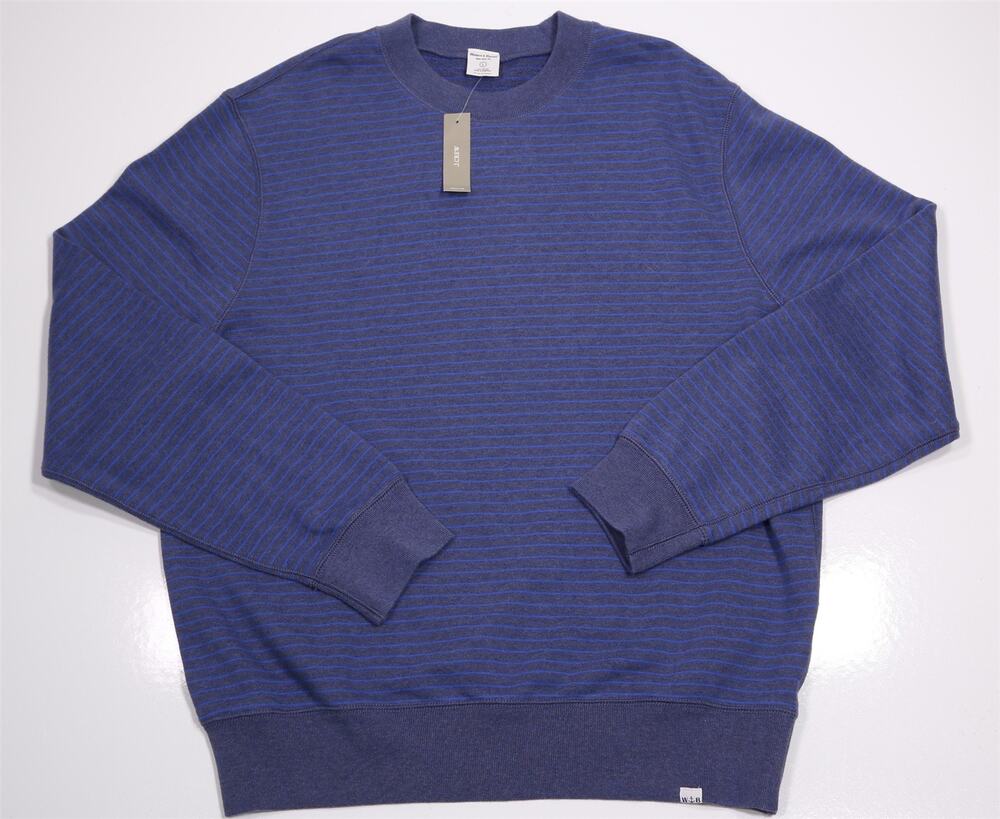 Wallace & Barnes Lightweight French Terry Sweatshirt Blue Gray Striped Large New
